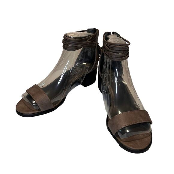 Toetos Womens Ivy_01 Fashion Block Heeled Sandals Size 10 Taupe Zip Back - Picture 7 of 16